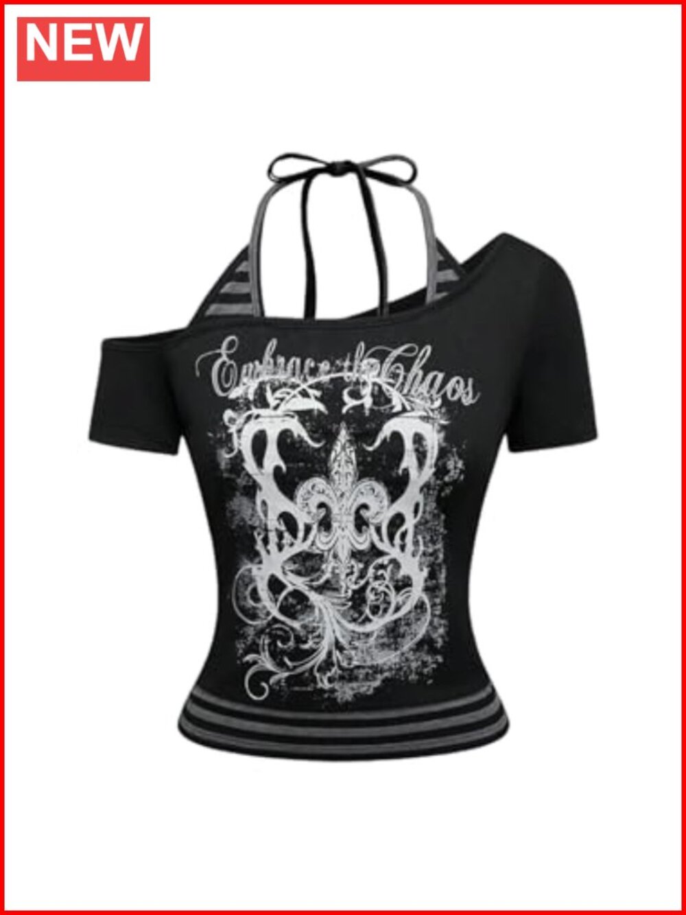 Women's Y2K Grunge Punk Off Shoulder Graphic Gothic Tee Top